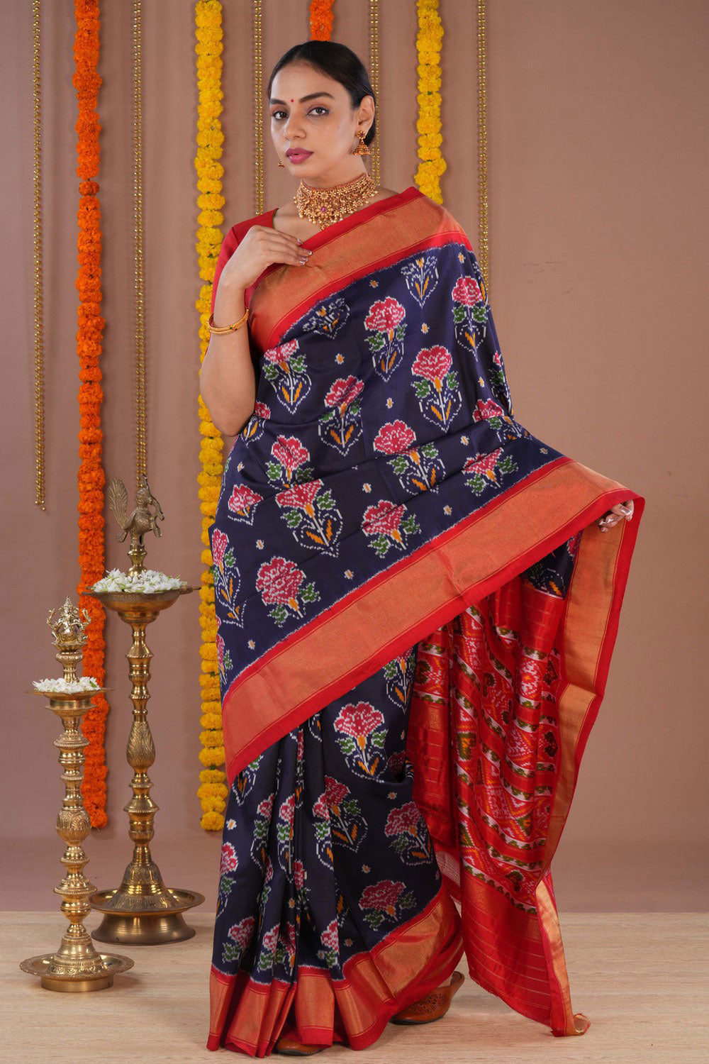 Image of Pochampally Ikat Silk Violet Saree